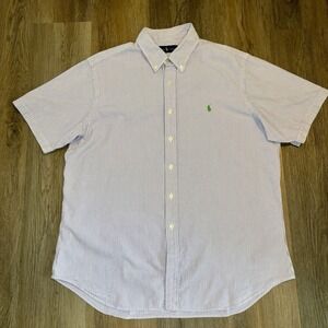 Polo Ralph Lauren Seersucker Shirt Men's XL Purple White Stripe‎ Beach Coastal